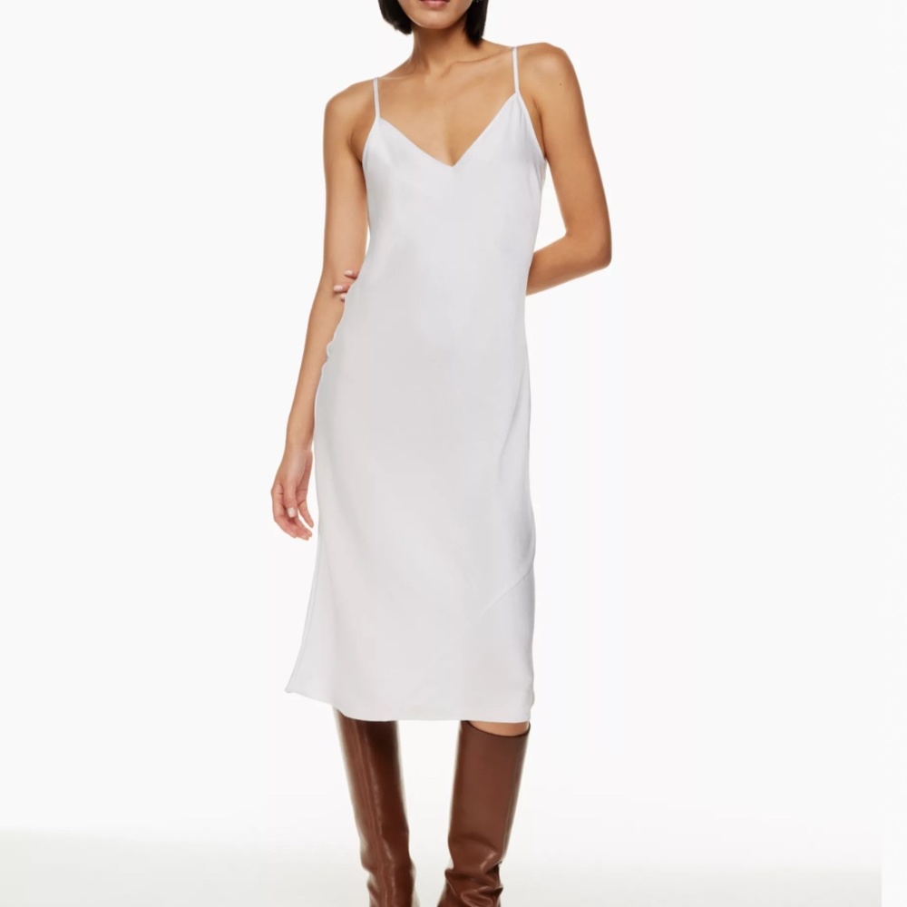NWT Aritzia Wildfred  Only Slip Satin Midi Slip Dress Frozen Grey Sz. S